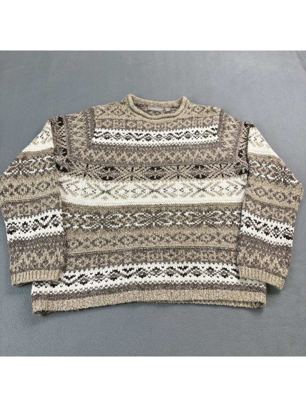 Croft And Barrow Roll Neck Fair Isle Nordic Knit Sweater Women’s Size XL Beige